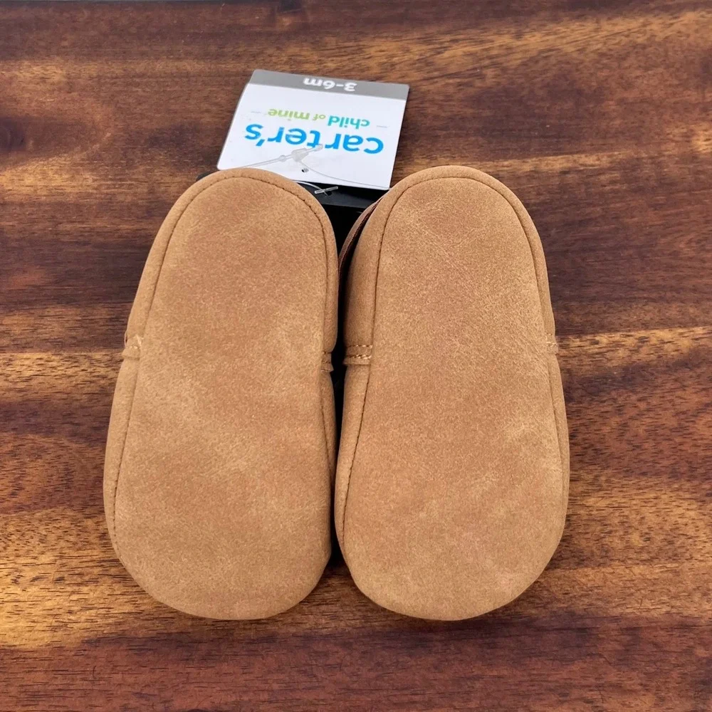 Carter's Child of Mine Mary Jane Baby Girl 3-6M Tan Bow Soft Sole Crib Shoes